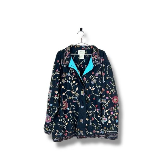 Vintage Beaded Embroidered Cottagecore Artsy Button Up Collared Jacket - Picture 2 of 7